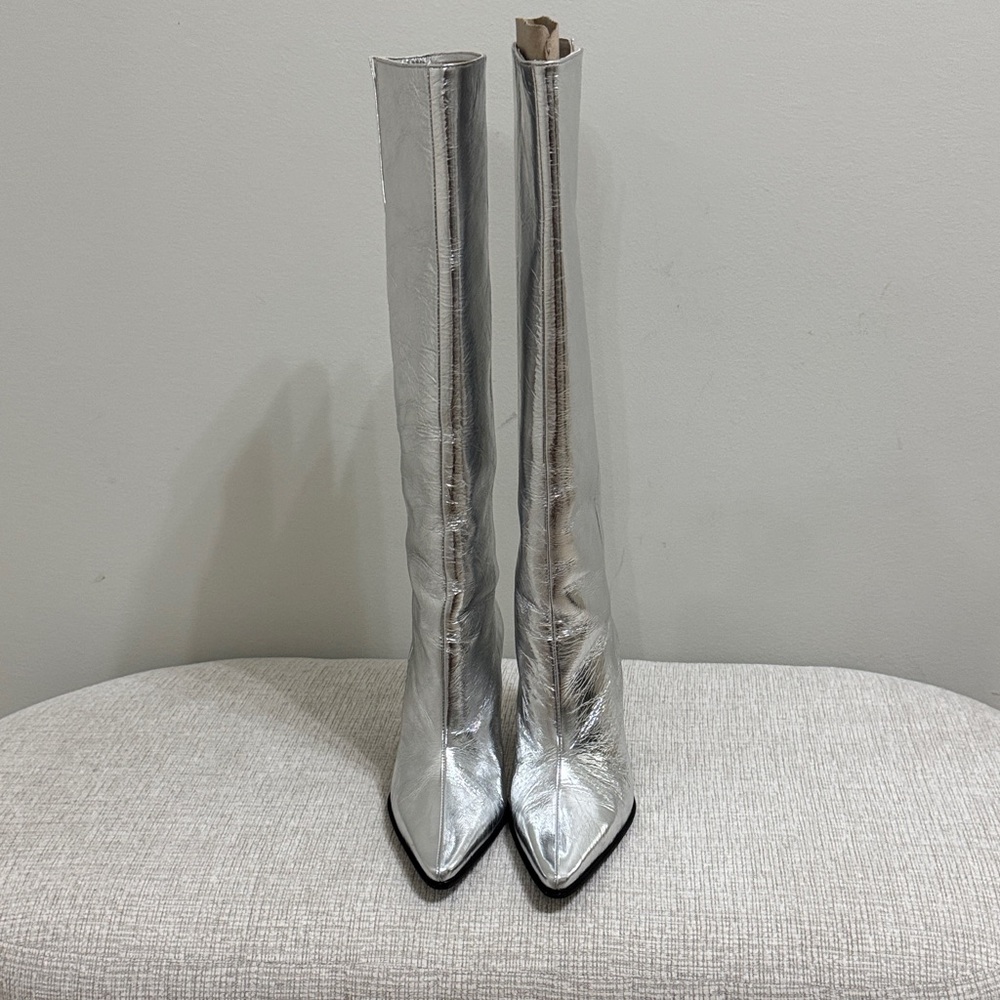 Zara Metallic Silver Heeled Boots